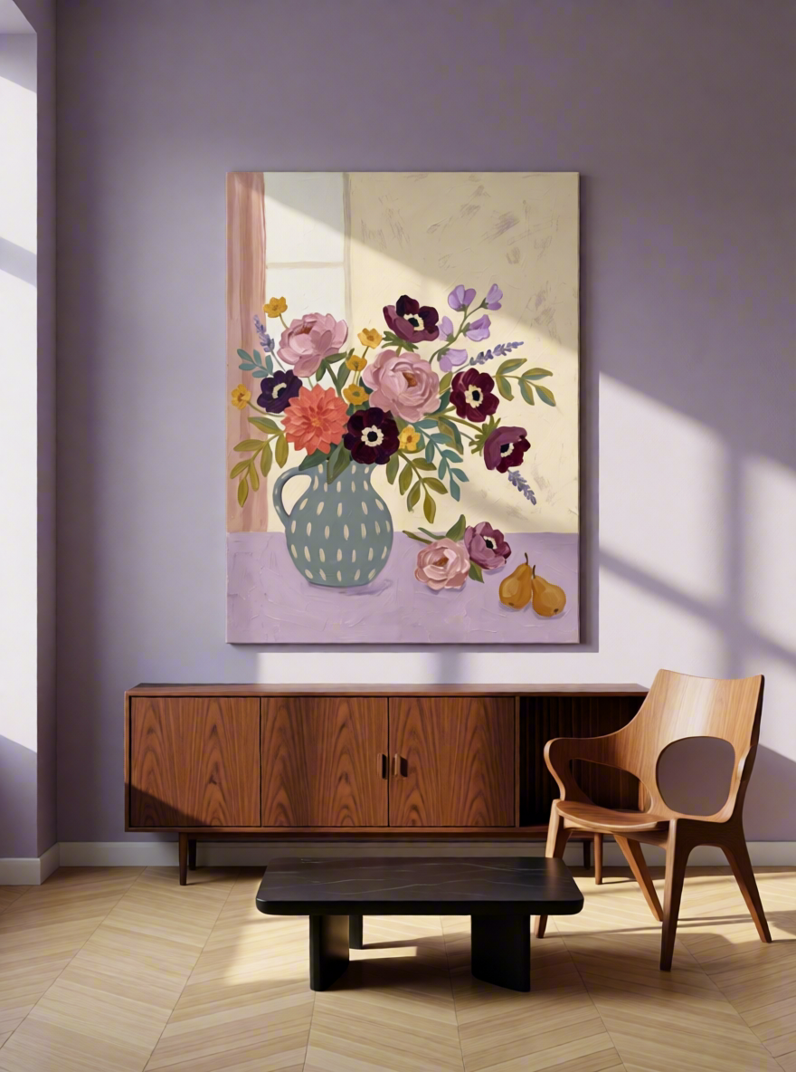 Canvas Print Floral Vase on Lavender | Botanical Still Life Wall Art