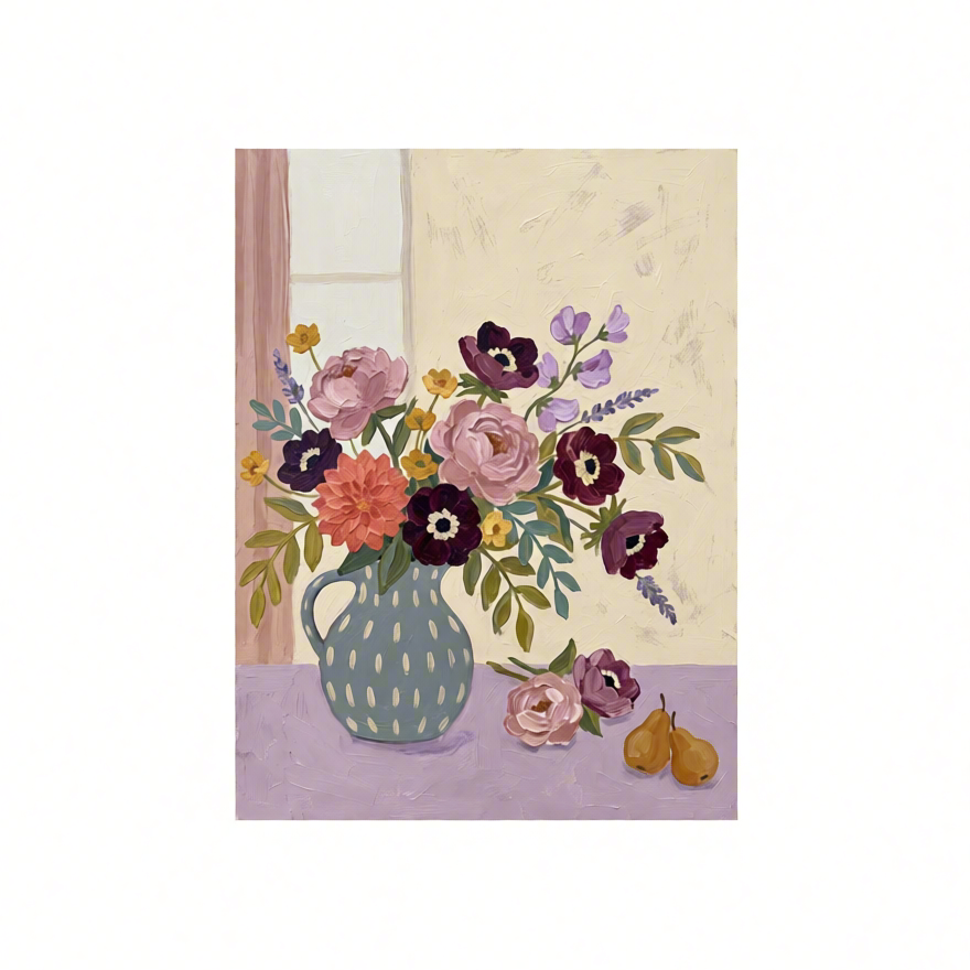 Canvas Print Floral Vase on Lavender | Botanical Still Life Wall Art