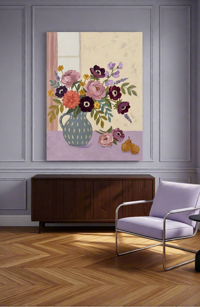 Canvas Print Floral Vase on Lavender | Botanical Still Life Wall Art