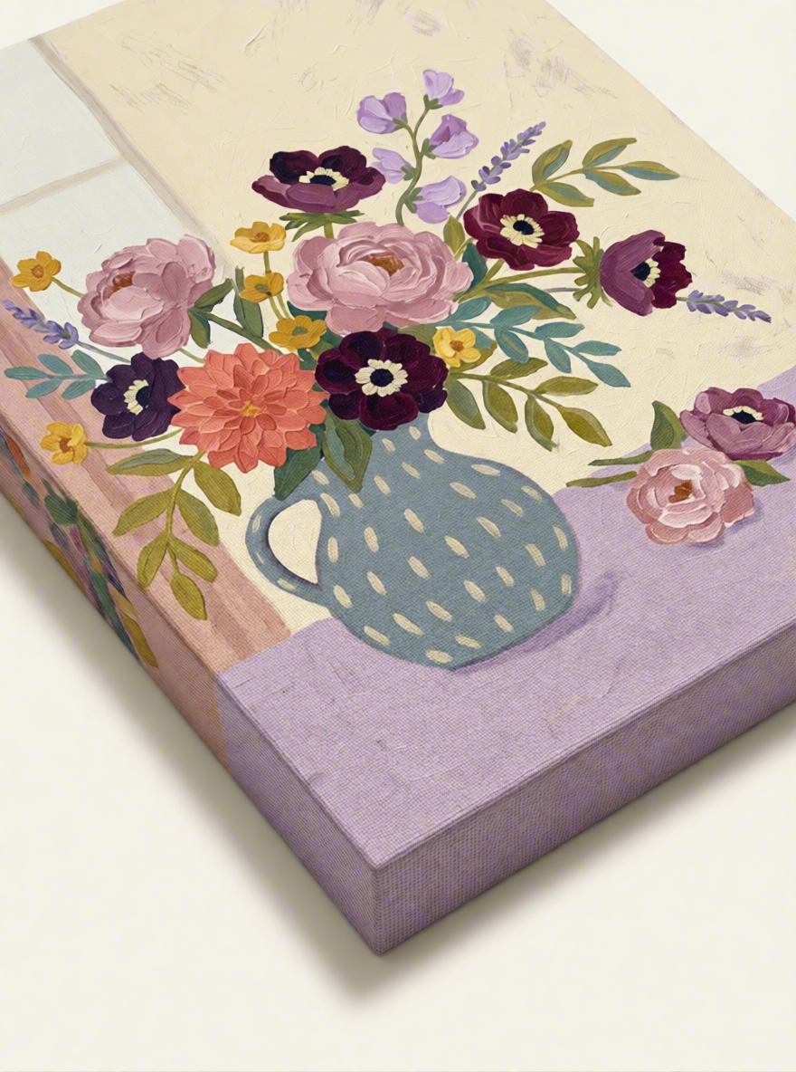 Canvas Print Floral Vase on Lavender | Botanical Still Life Wall Art