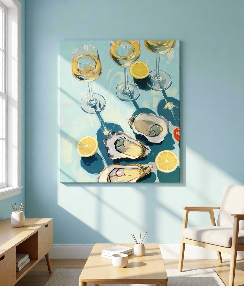 Canvas Print Oysters and Lemons | Mediterranean Still Life Wall Art