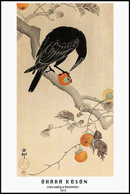 Ohara Koson - Crow eating a Persimmon Poster