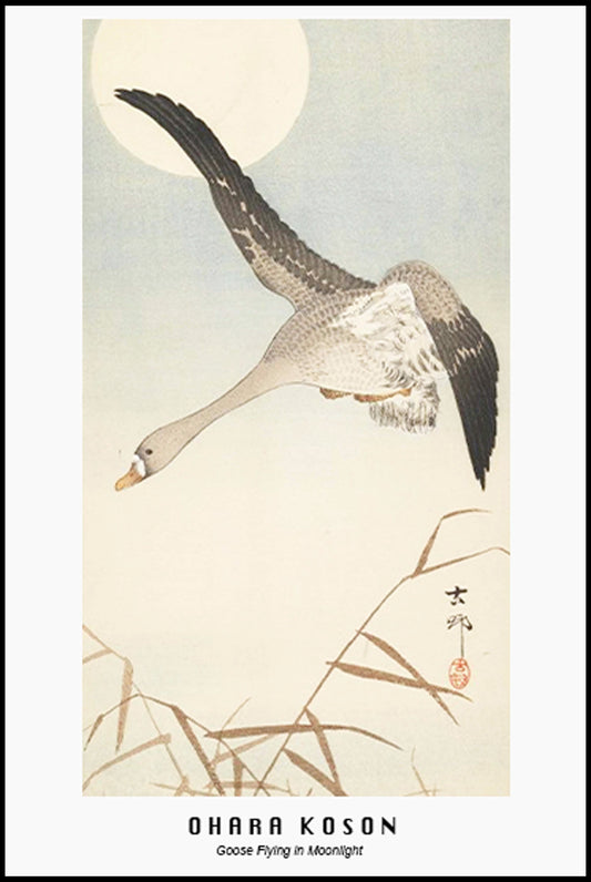 Ohara Koson - Goose Flying in Moonlight Poster