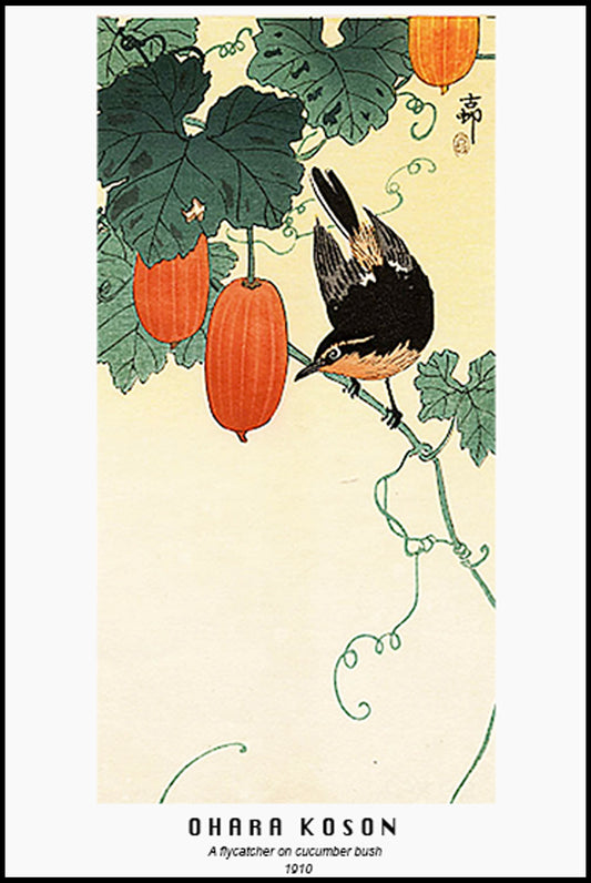 Ohara Koson - A Flycatcher with Cucumber Bush Poster